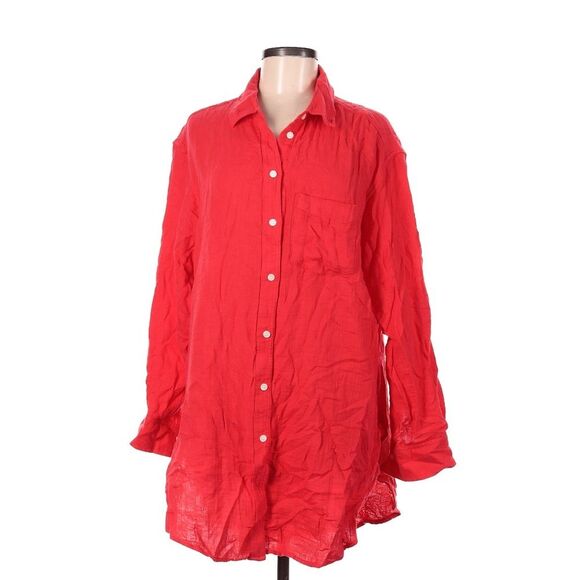 GAP 100% Cotton Gauze Red Button Up Oversized Lightweight Flowy Blouse Size M - Picture 2 of 8